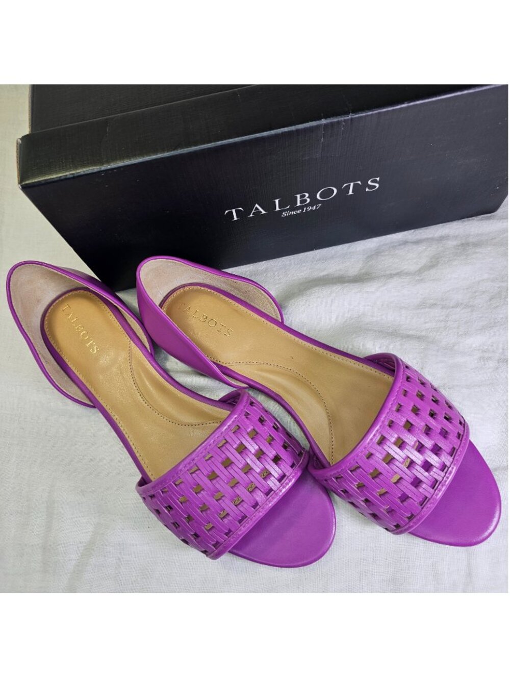 Talbots Leona Woven Leather Slip On d'Orsay Sandals 8.5 Magenta Rose Fuchsia
